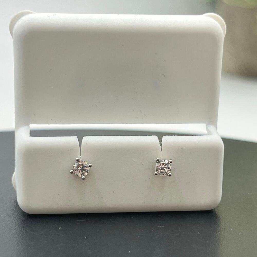 Sterling Silver CZ Pierced Stud Screw Threaded Earrings‎ With Backs New